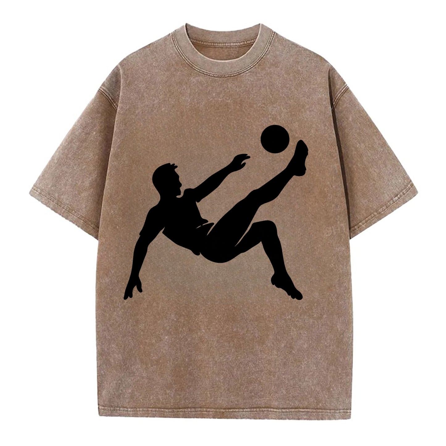 Soccer player kicking ball mid-air - Vintage T-shirt - Brown