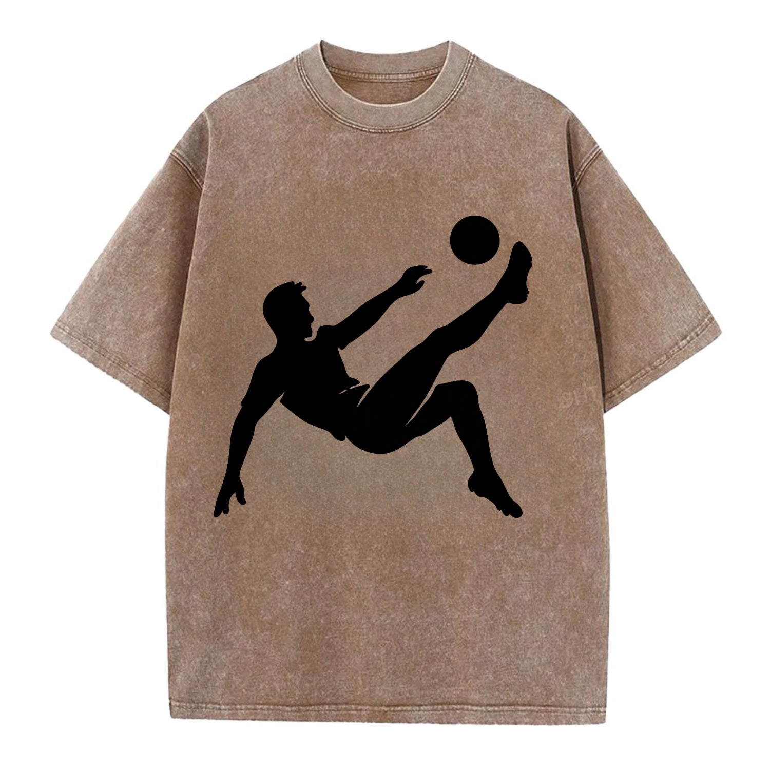 Soccer player kicking ball mid-air - Vintage T-shirt - Brown