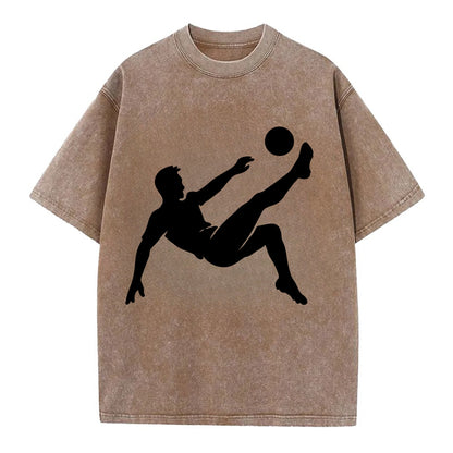 Soccer player kicking ball mid-air - Vintage T-shirt - Brown