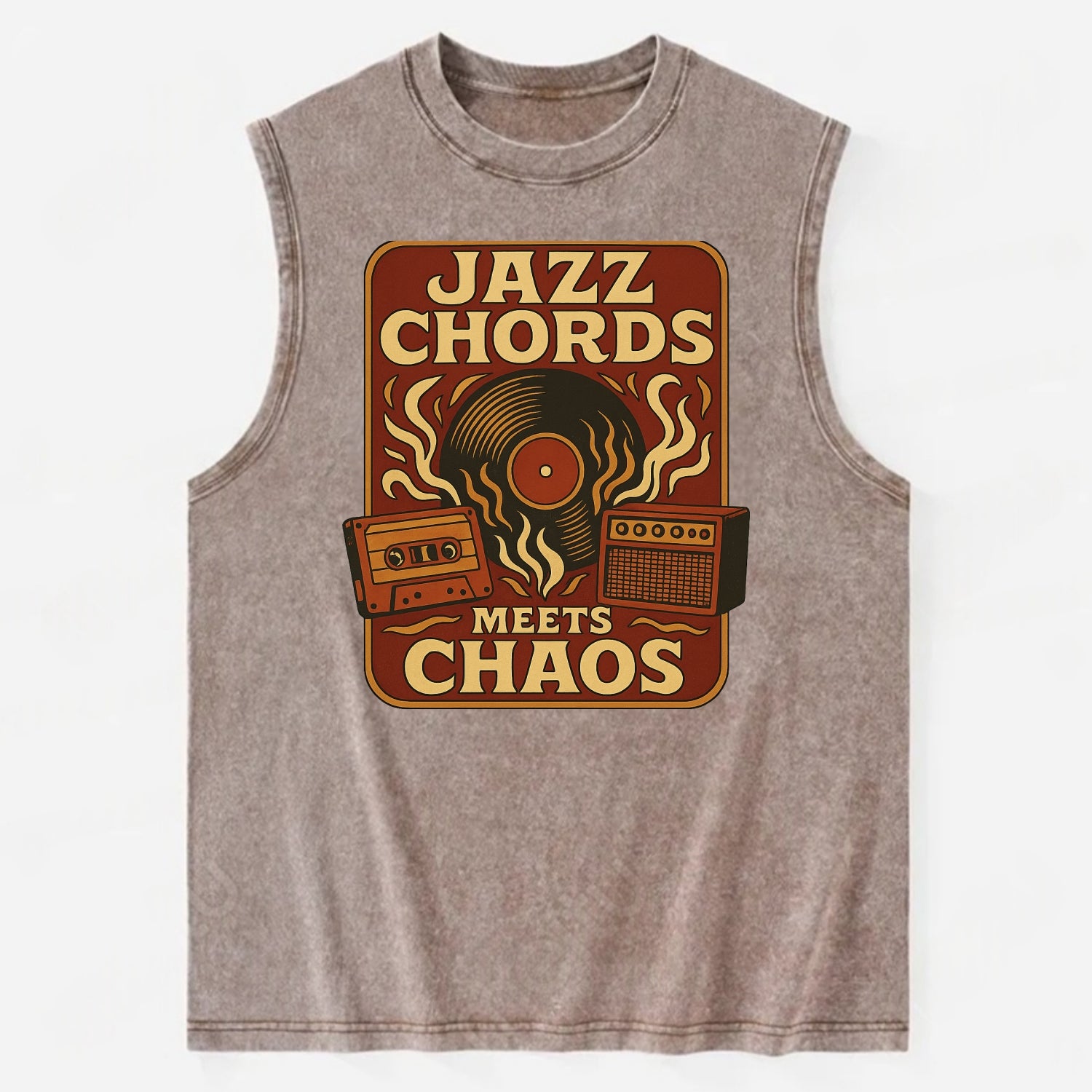Jazz chords with hyperpop energy - "Jazz Meets Chaos" - unexpected fusion - Vintage Washed Tank - Brown