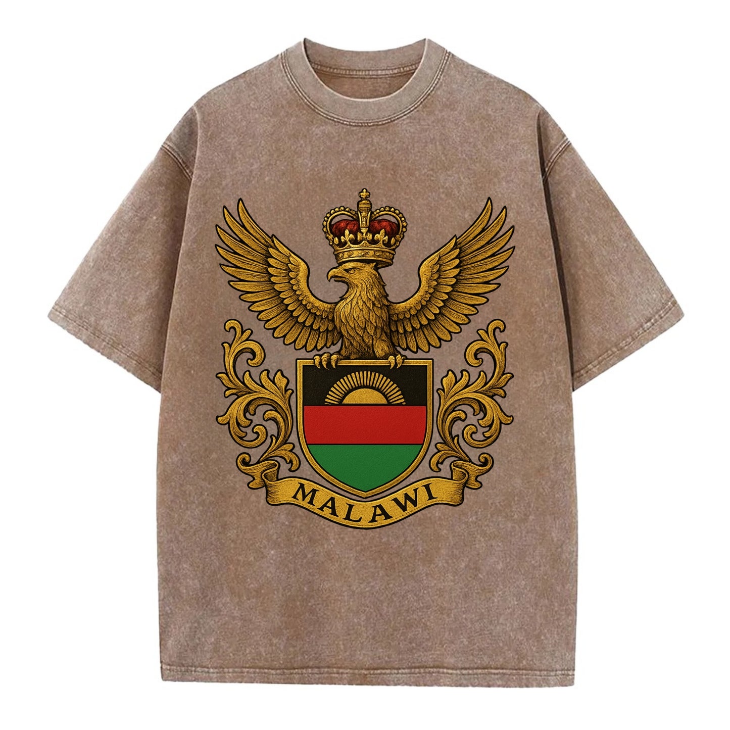 Malawi Royal Logo  - Vintage T-shirt - Brown