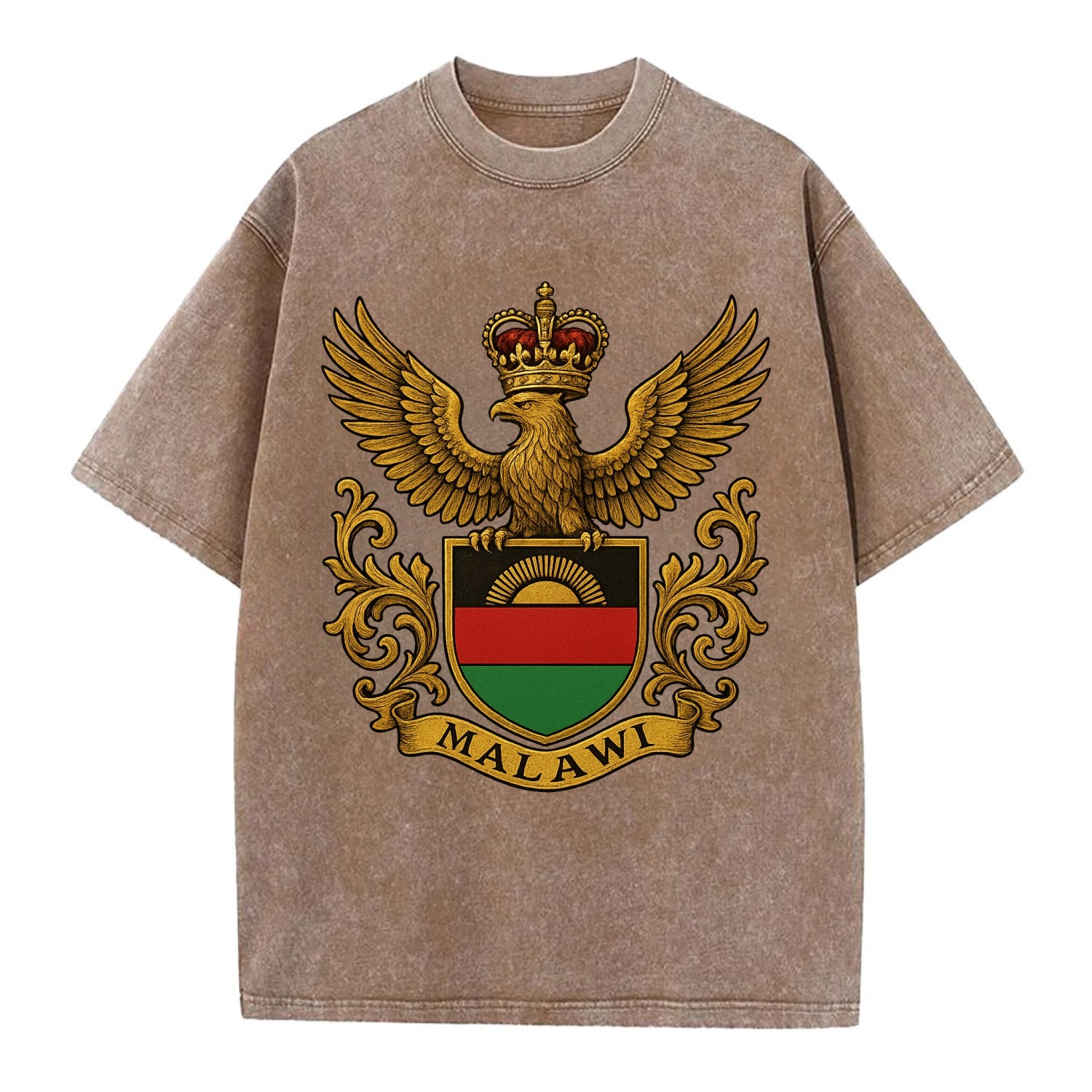 Malawi Royal Logo  - Vintage T-shirt - Brown