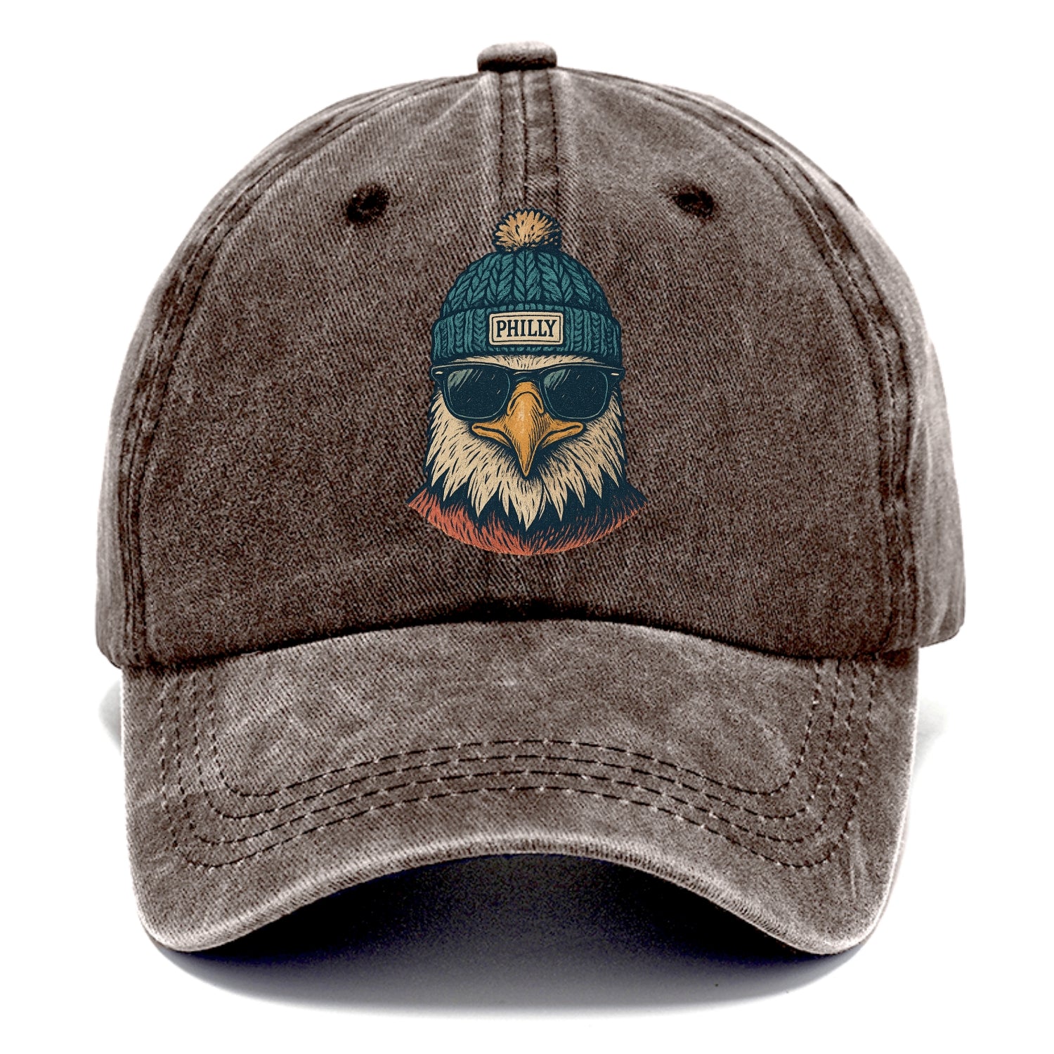 Philadelphia Eagle wearing Philly beanie with pom pom and wayfarer sunglasses - Classic Cap - Brown
