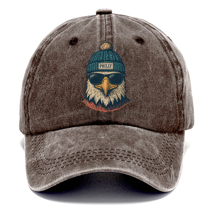 Philadelphia Eagle wearing Philly beanie with pom pom and wayfarer sunglasses - Classic Cap - Brown