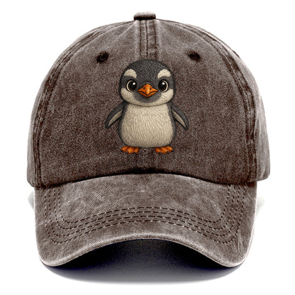 Baby Gentoo Penguin - orange beak, white cap, bright eyes, front-facing, energetic - Classic Cap - Brown