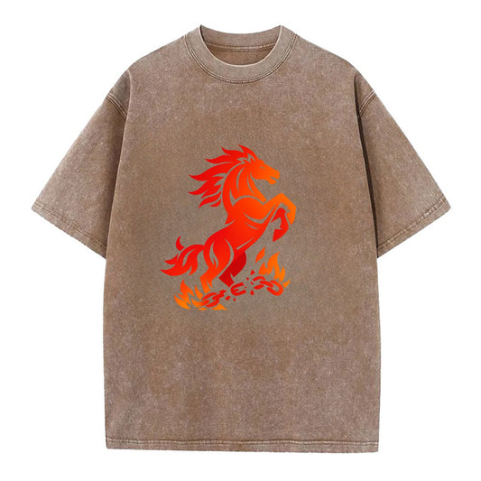 FREEDOM FLAMES | Wild horse breaking fire chains | Liberation | Barriers burned | - Vintage T-shirt - Brown
