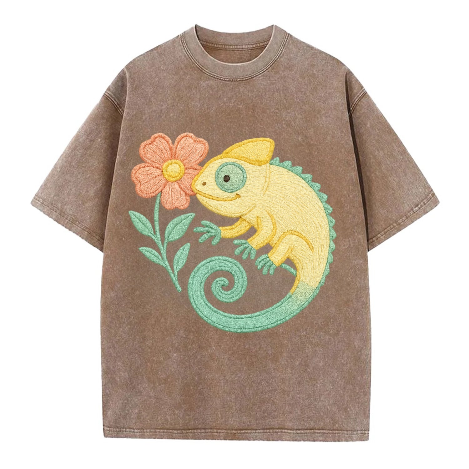 Yellow Chameleon - Vintage T-shirt - Brown