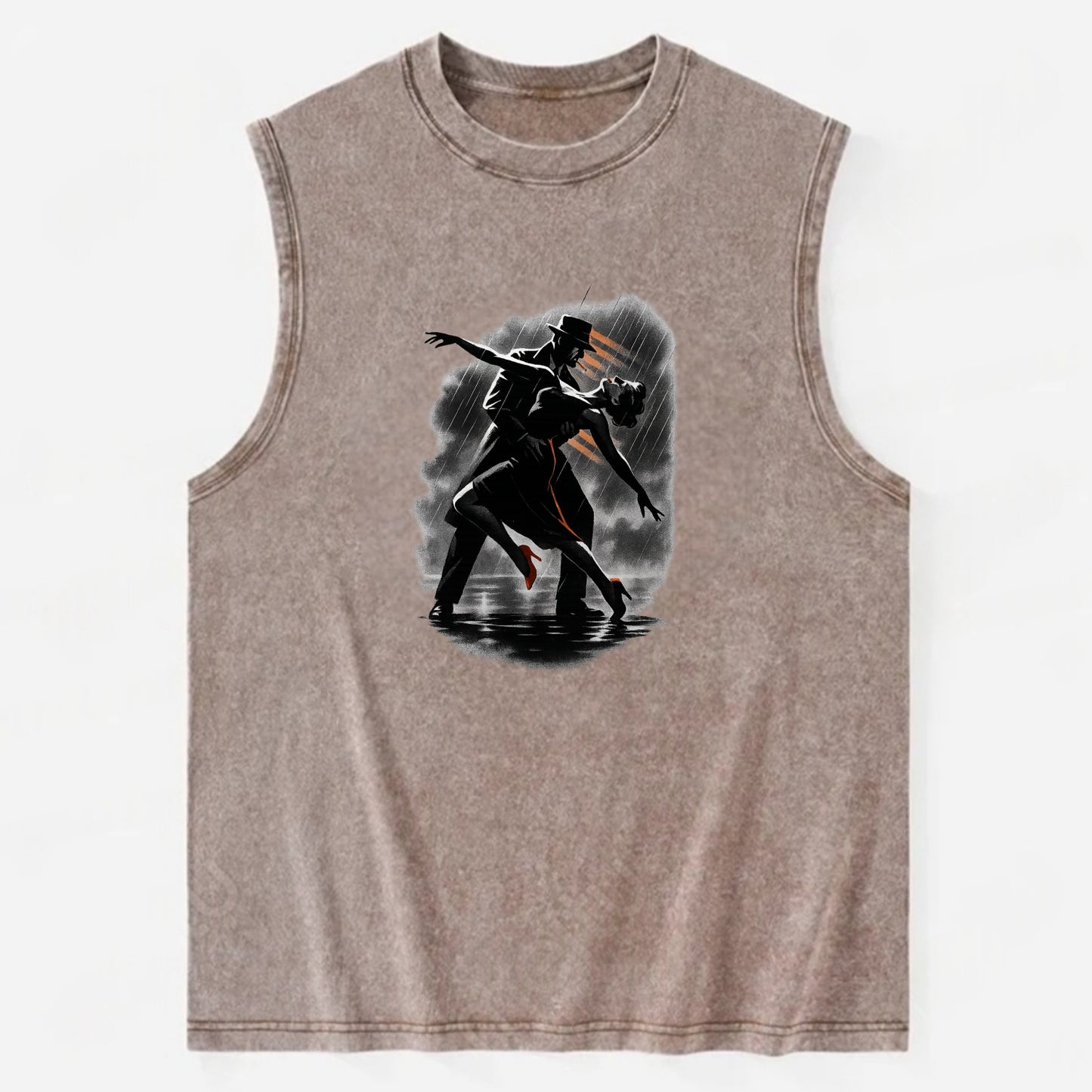 romantic dance pose with woman lifted in the air at lakeside - Vintage Washed Tank - Brown