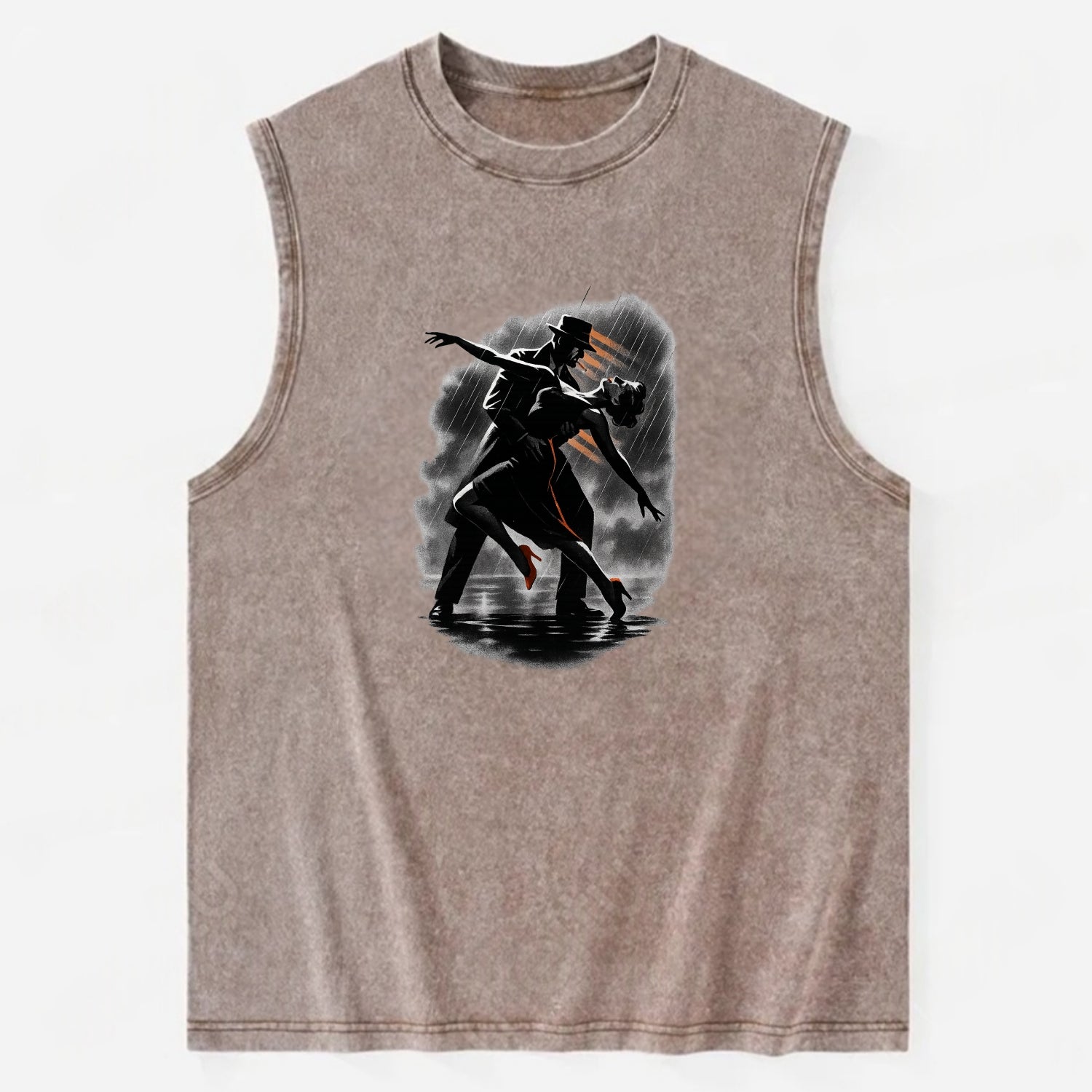 romantic dance pose with woman lifted in the air at lakeside - Vintage Washed Tank - Brown