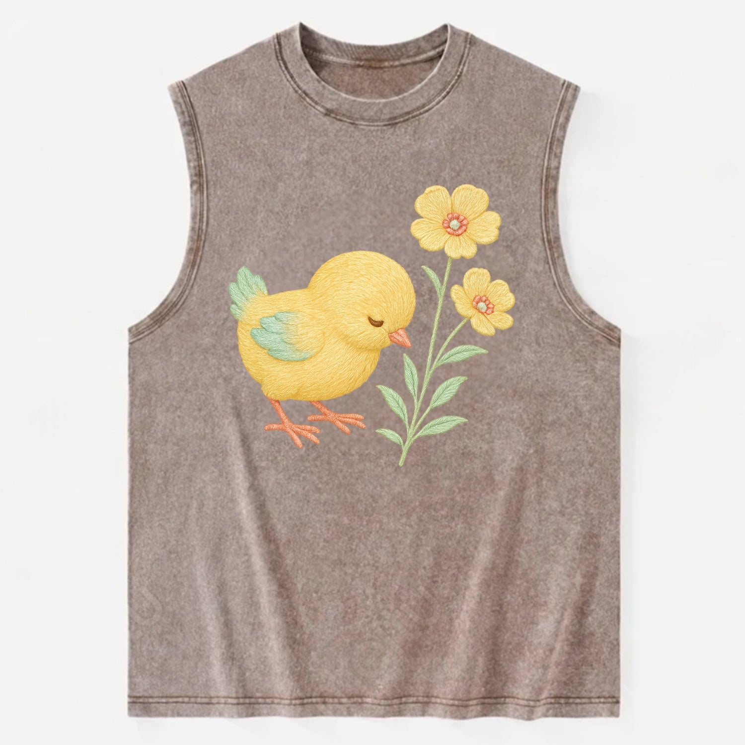 Yellow Chick - Vintage Washed Tank - Brown