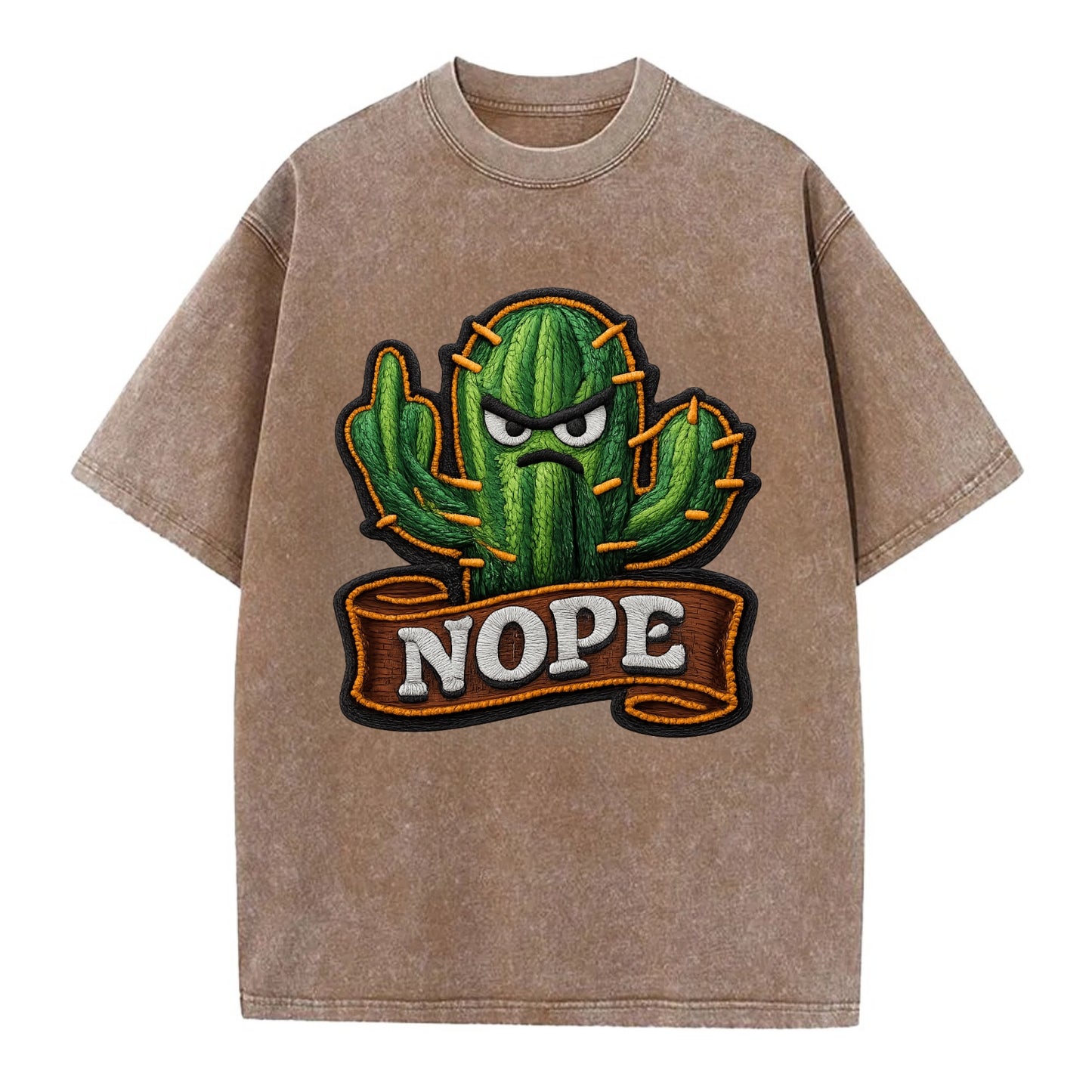 NOPE CACTUS - cactus with attitude in green , prickly personality - Vintage T-shirt - Brown