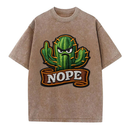 NOPE CACTUS - cactus with attitude in green , prickly personality - Vintage T-shirt - Brown