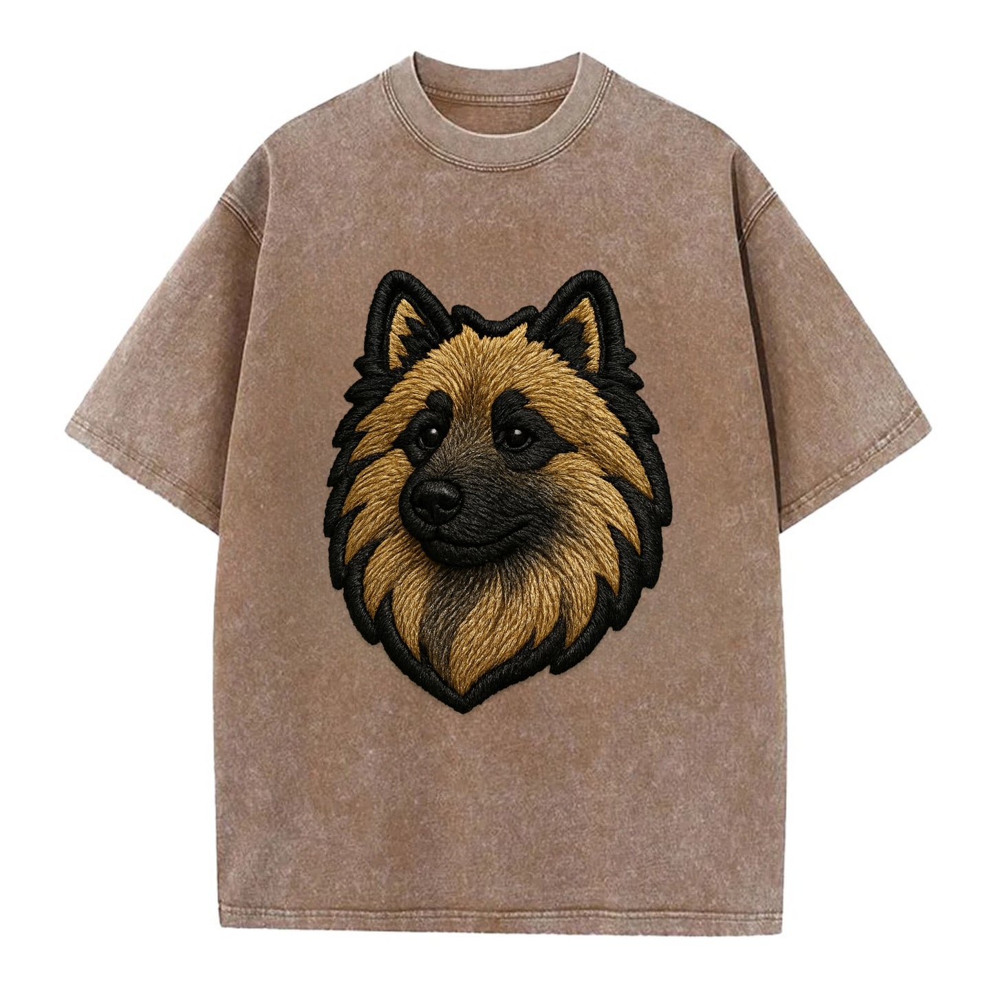 Keeshond - Contemporary spitz logo with - Vintage T-shirt - Brown