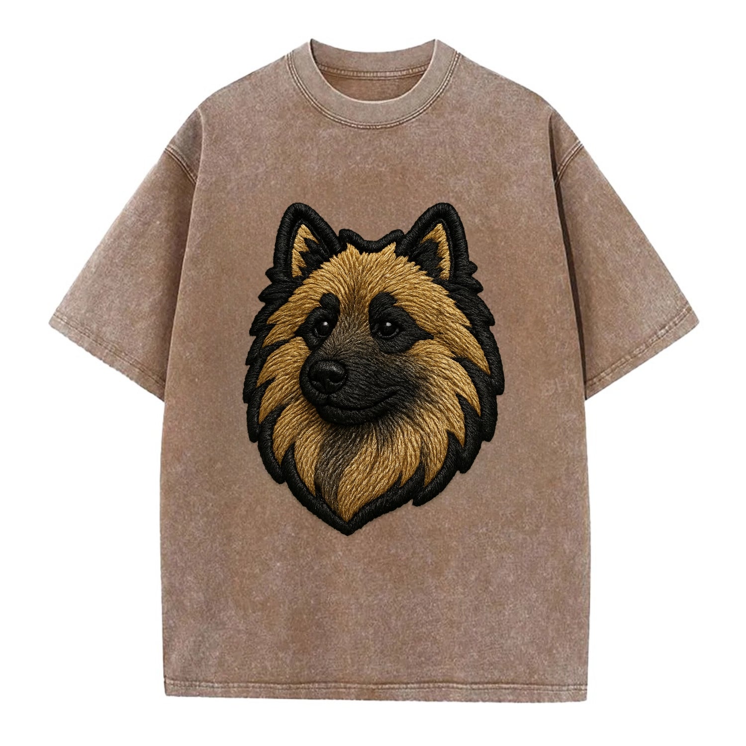 Keeshond - Contemporary spitz logo with - Vintage T-shirt - Brown
