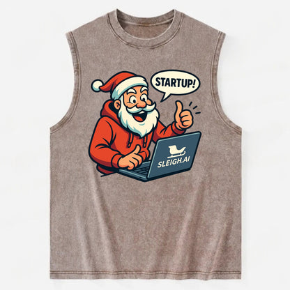 Santa Tech Startup CEO - Vintage Washed Tank - Brown