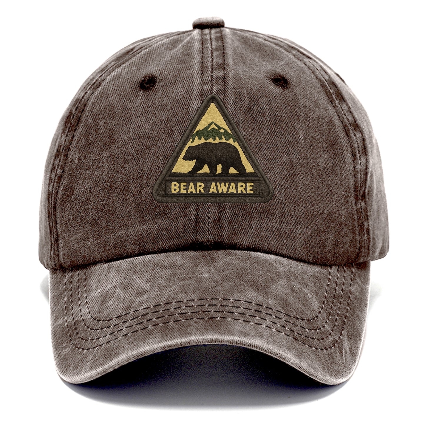 BEAR AWARE - bear silhouette warning in brown and yellow , wilderness safety - Classic Cap - Brown