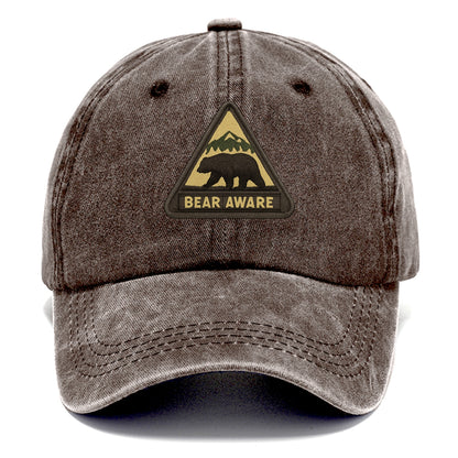 BEAR AWARE - bear silhouette warning in brown and yellow , wilderness safety - Classic Cap - Brown