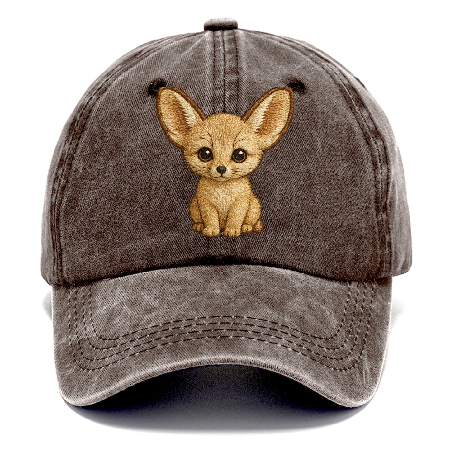 Baby Fennec Fox - huge ears, cream fur, large dark eyes, front-facing, desert baby - Classic Cap - Brown