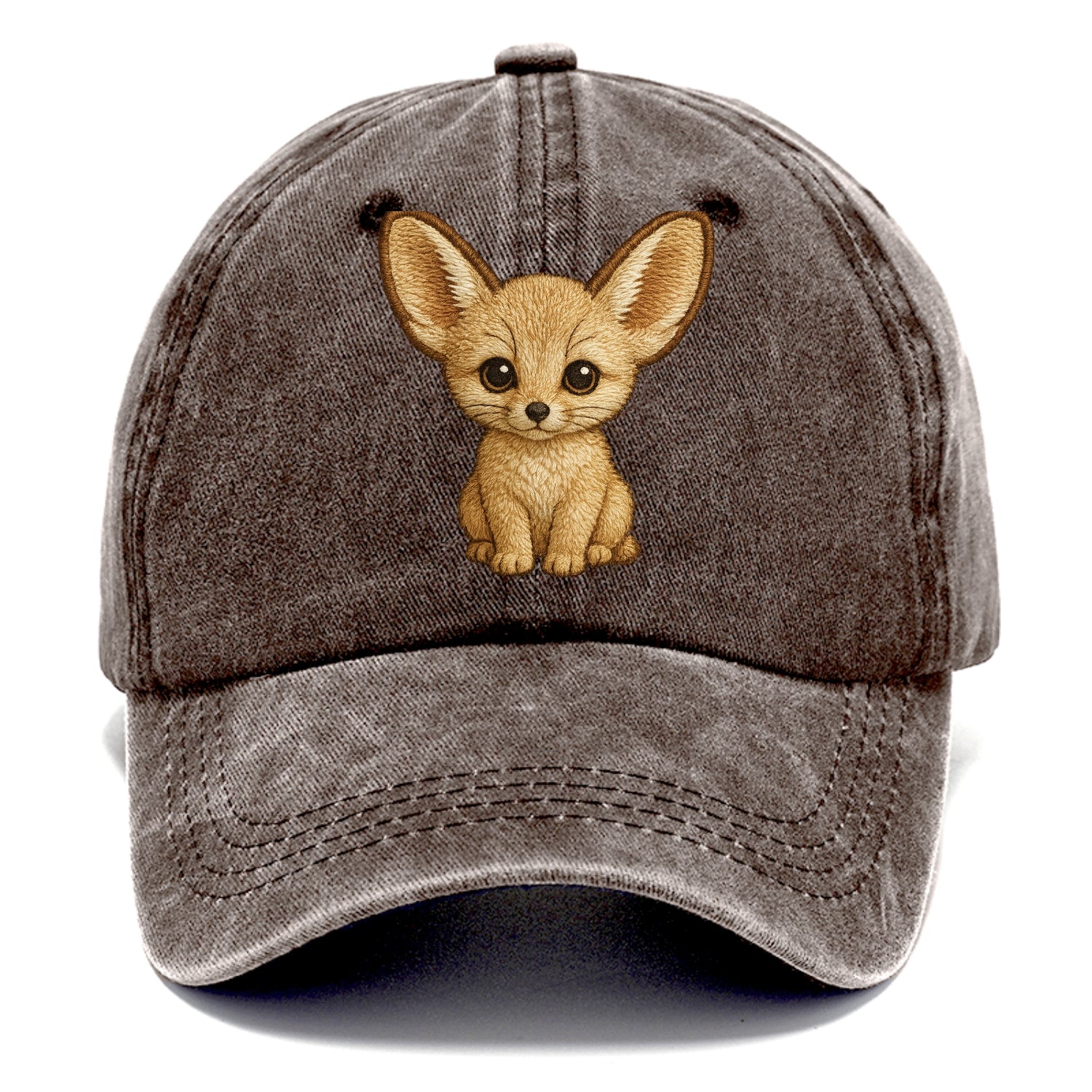 Baby Fennec Fox - huge ears, cream fur, large dark eyes, front-facing, desert baby - Classic Cap - Brown