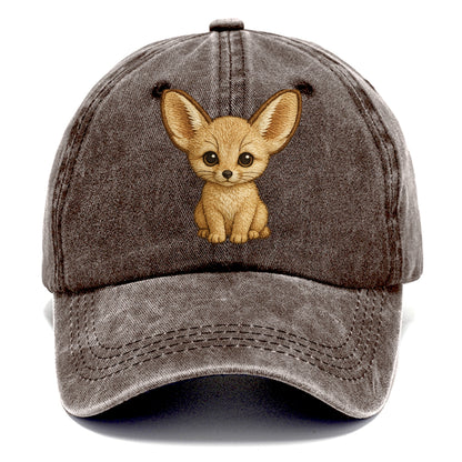 Baby Fennec Fox - huge ears, cream fur, large dark eyes, front-facing, desert baby - Classic Cap - Brown