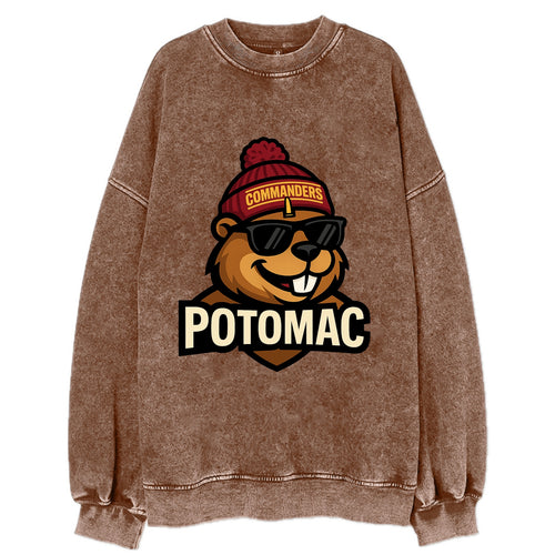 Potomac Beaver wearing Commanders beanie with monument patch and wayfarer - Vintage Sweatshirt