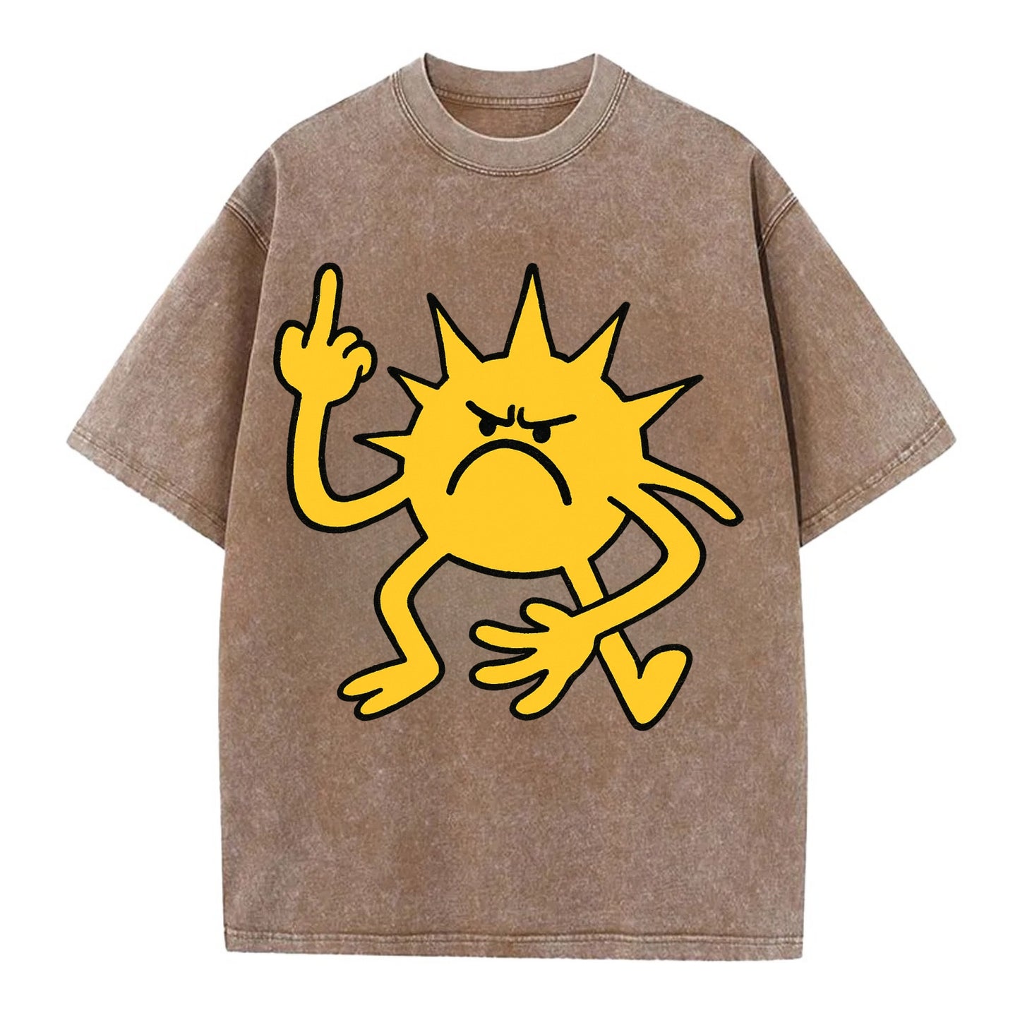 MORNINGS ARE PUNISHMENT | Grumpy sun with middle finger - Vintage T-shirt - Brown