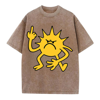 MORNINGS ARE PUNISHMENT | Grumpy sun with middle finger - Vintage T-shirt - Brown