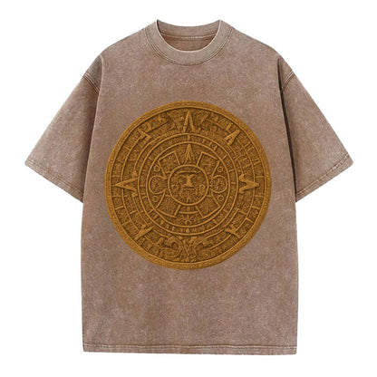 Aztec Calendar  - Vintage T-shirt - Brown
