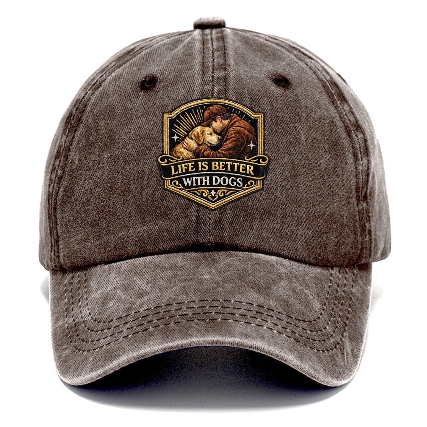 LIFE IS BETTER WITH DOGS - dog and human in brown , dog lover - Classic Cap - Brown