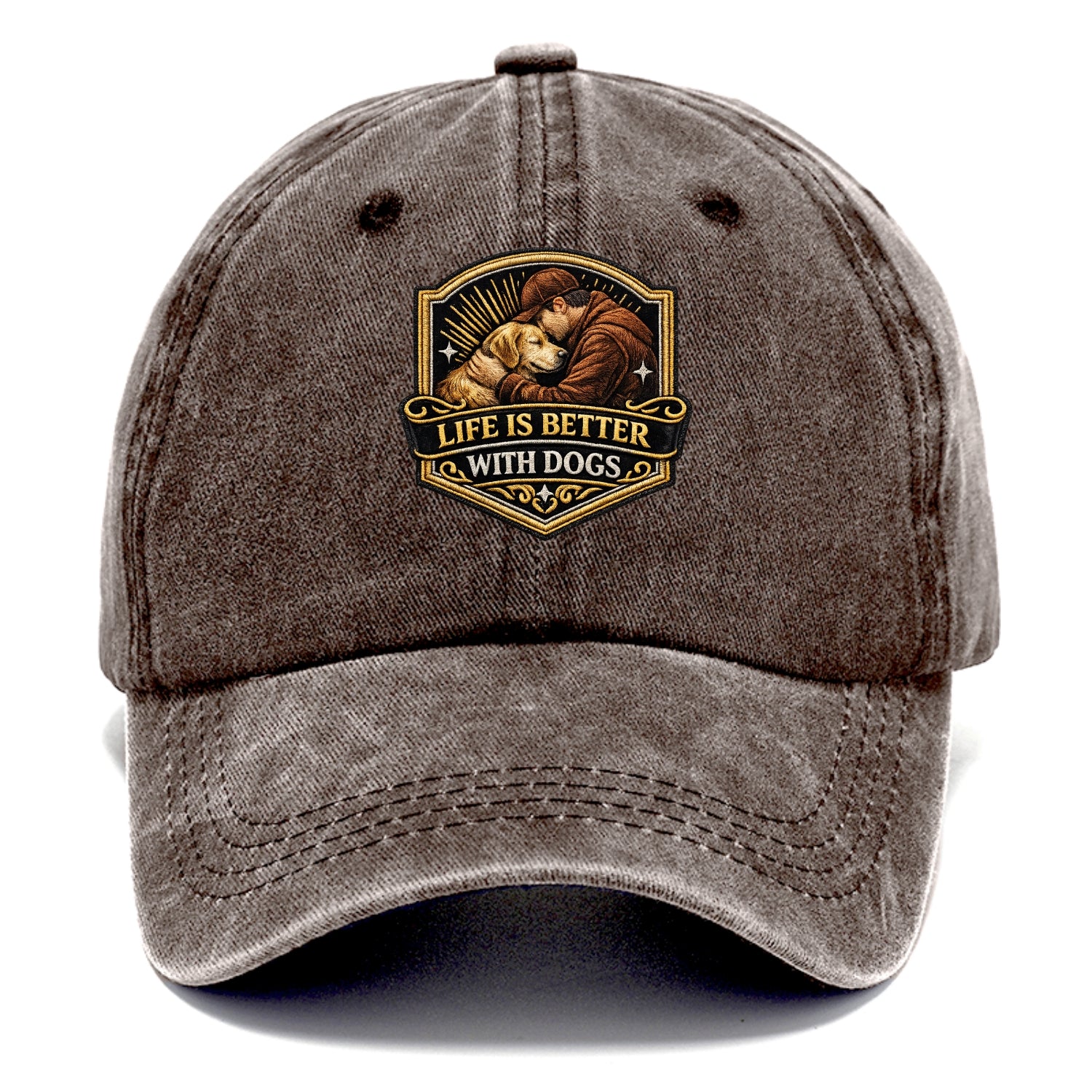 LIFE IS BETTER WITH DOGS - dog and human in brown , dog lover - Classic Cap - Brown