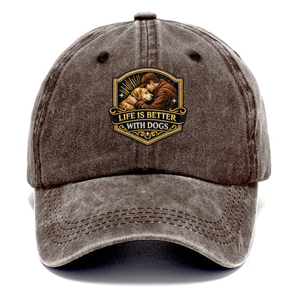 LIFE IS BETTER WITH DOGS - dog and human in brown , dog lover - Classic Cap - Brown