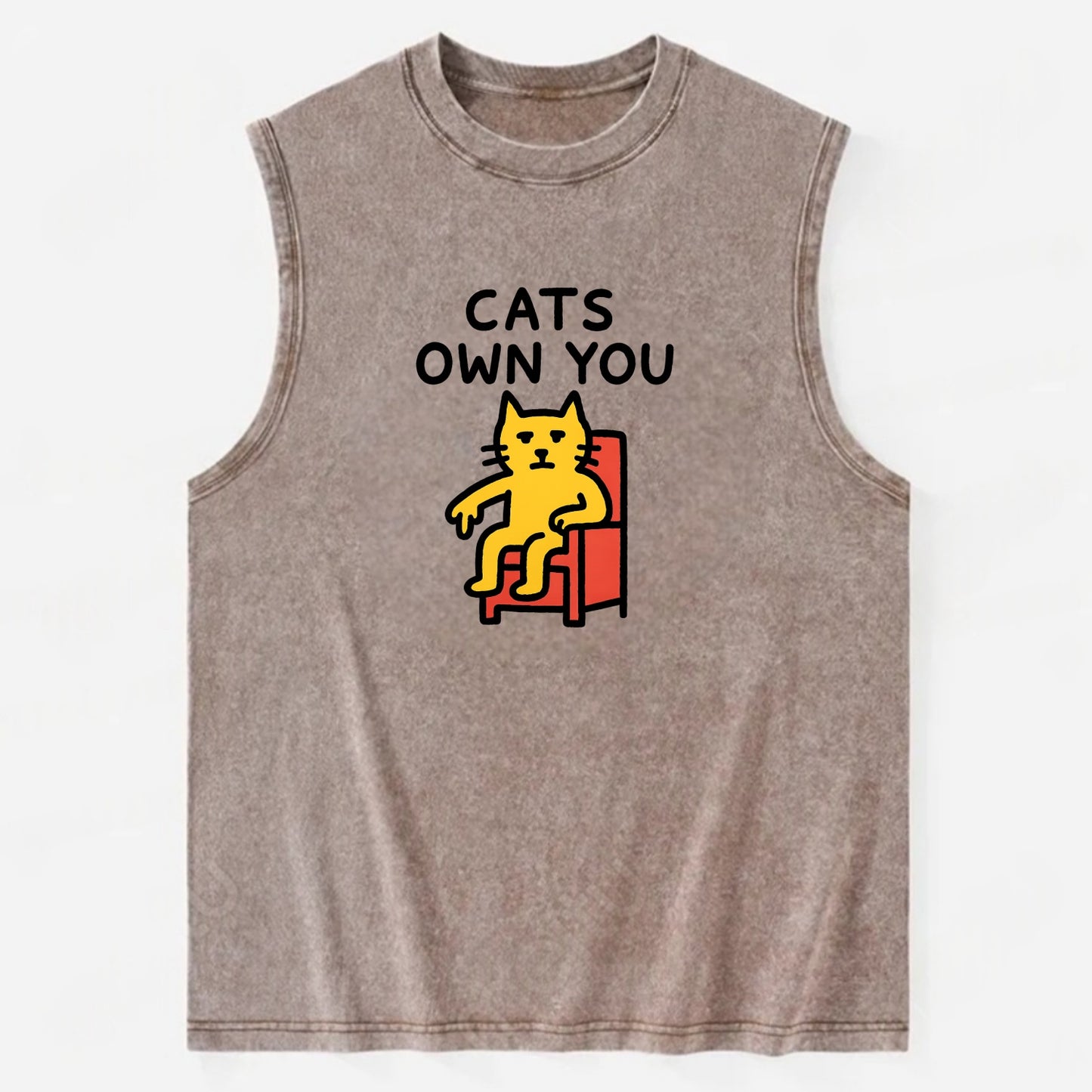 CATS OWN YOU | Cat on throne pointing down - Vintage Washed Tank - Brown