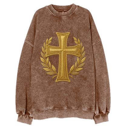 Victory Cross  - Vintage Sweatshirt - Brown