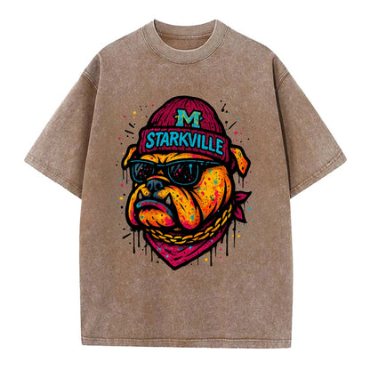 Starkville Bulldog wearing Mississippi State beanie with M patch - Vintage T-shirt - Brown