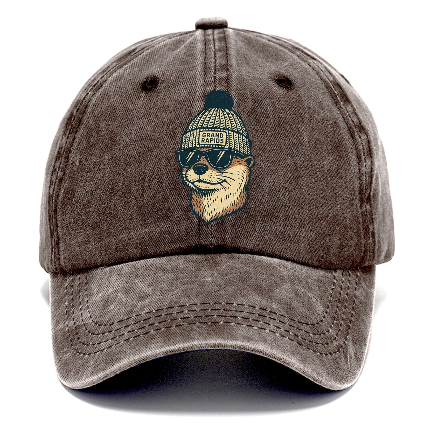 Grand Rapids River Otter wearing Grand Rapids beanie with pom pom and wayfarer - Classic Cap - Brown