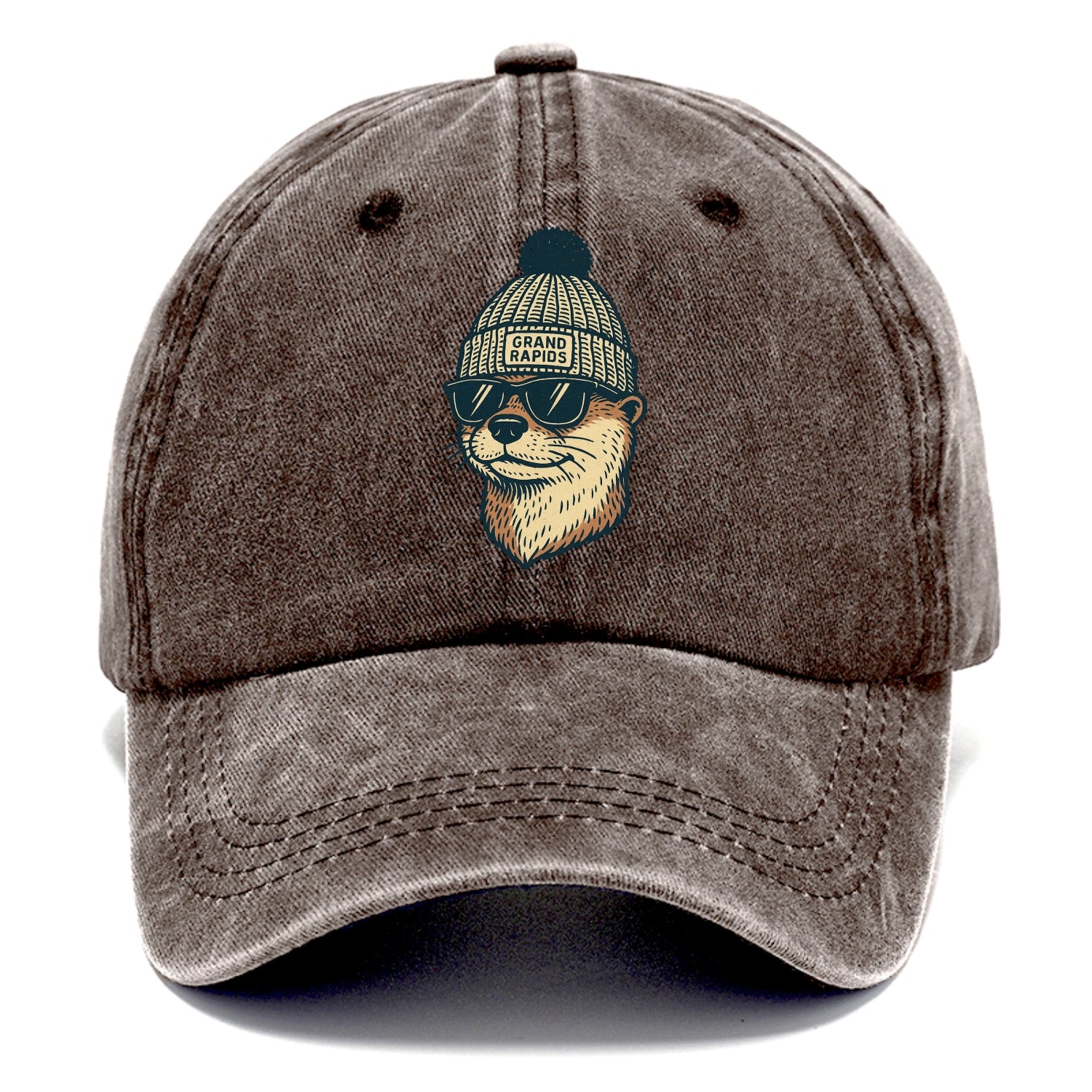 Grand Rapids River Otter wearing Grand Rapids beanie with pom pom and wayfarer - Classic Cap - Brown