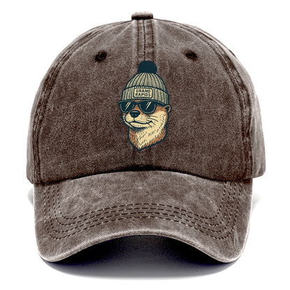 Grand Rapids River Otter wearing Grand Rapids beanie with pom pom and wayfarer - Classic Cap - Brown