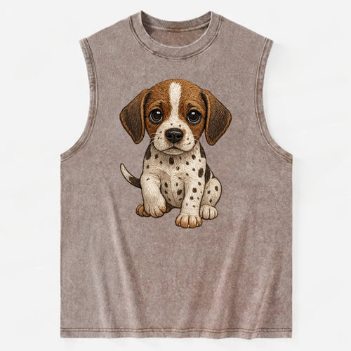 Baby Pointer Puppy - spotted coat, noble stance, alert eyes, front-facing, - Vintage Washed Tank
