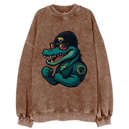 Jacksonville Alligator wearing Jaguars beanie with swamp patch and wayfarer - Vintage Sweatshirt - Brown