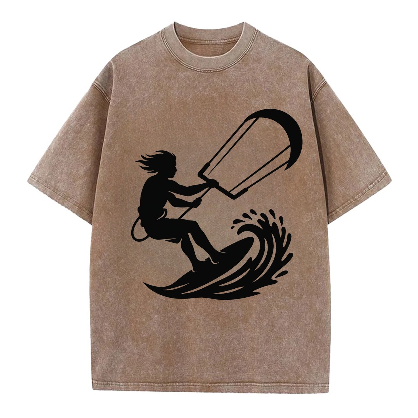 Kite surfer riding wave - Vintage T-shirt - Brown