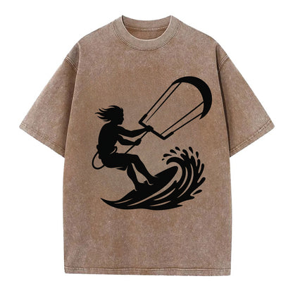 Kite surfer riding wave - Vintage T-shirt - Brown
