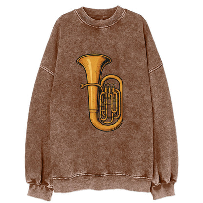 Tuba with large brass bell - Vintage Sweatshirt - Brown