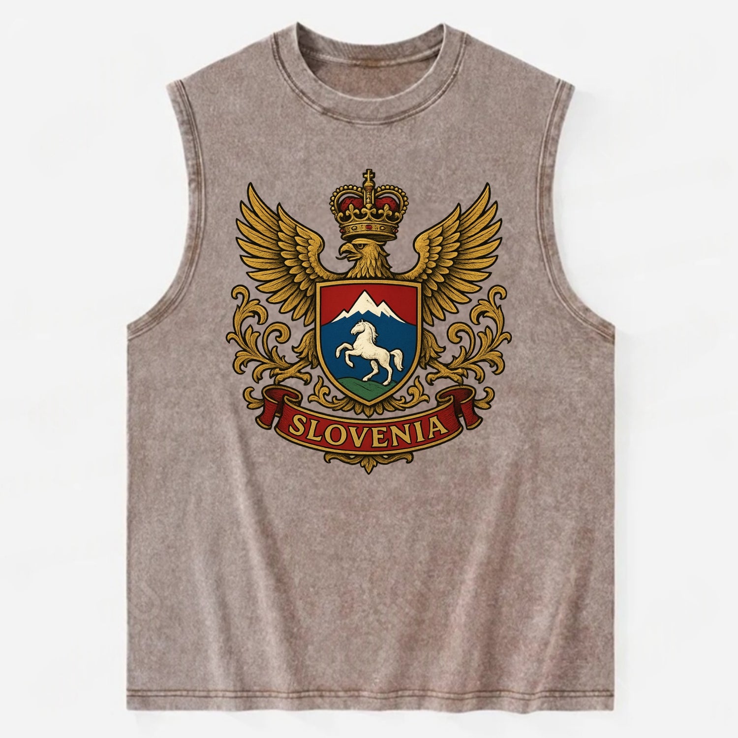 Slovenia Heritage Badge  - Vintage Washed Tank - Brown