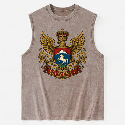 Slovenia Heritage Badge  - Vintage Washed Tank - Brown