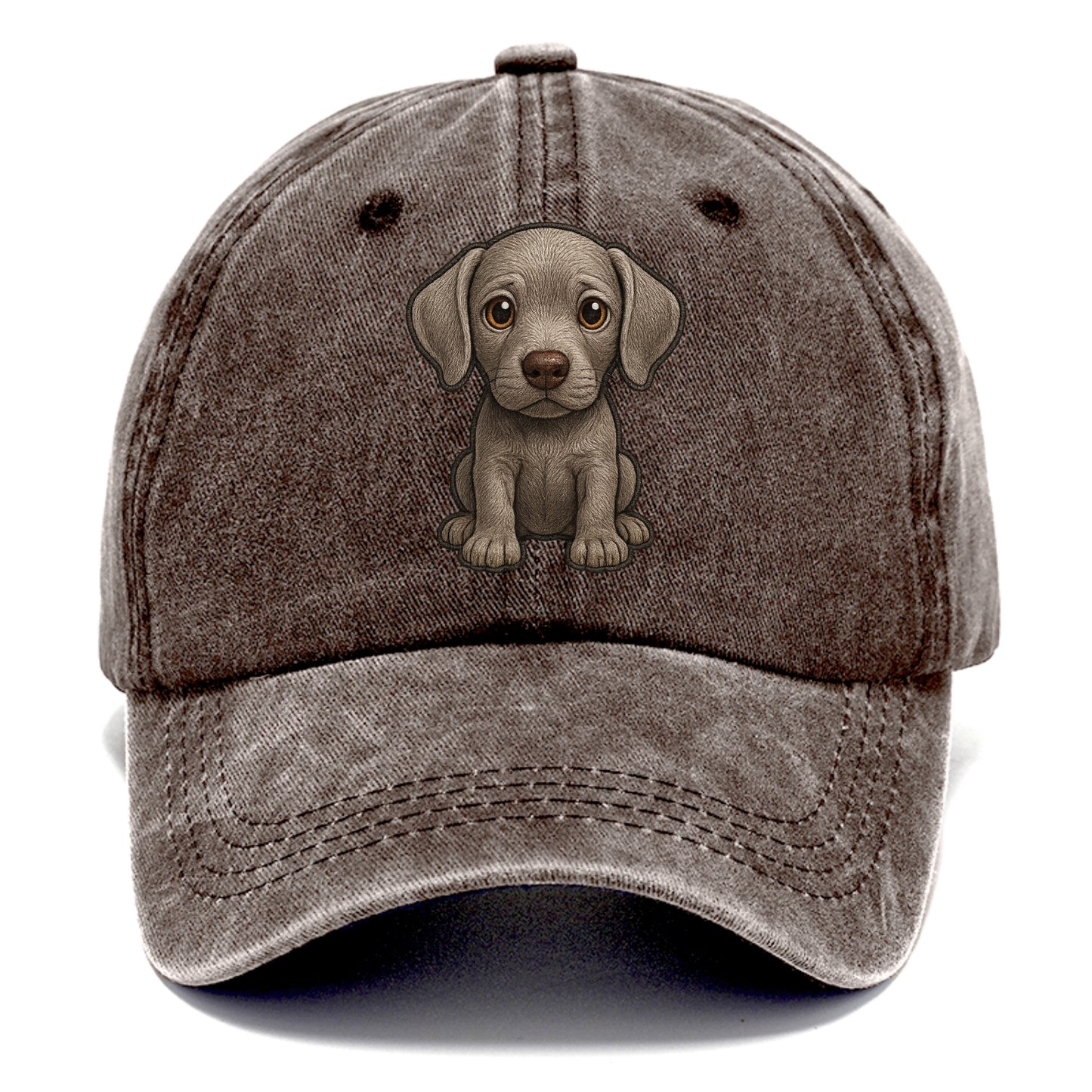 Baby Weimaraner Puppy - silver-gray coat, amber eyes, sleek body, front-facing, ghost - Classic Cap - Brown