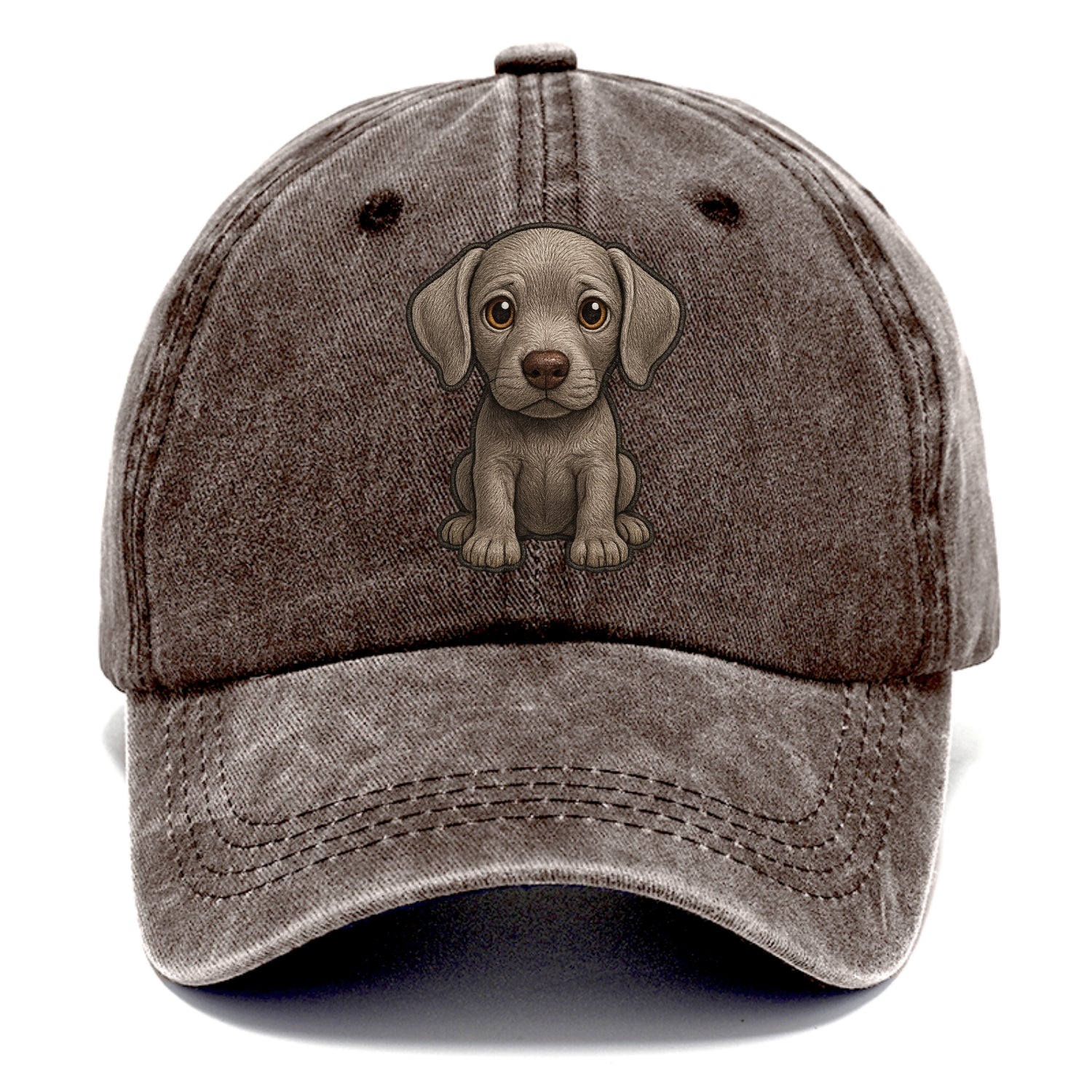 Baby Weimaraner Puppy - silver-gray coat, amber eyes, sleek body, front-facing, ghost - Classic Cap - Brown