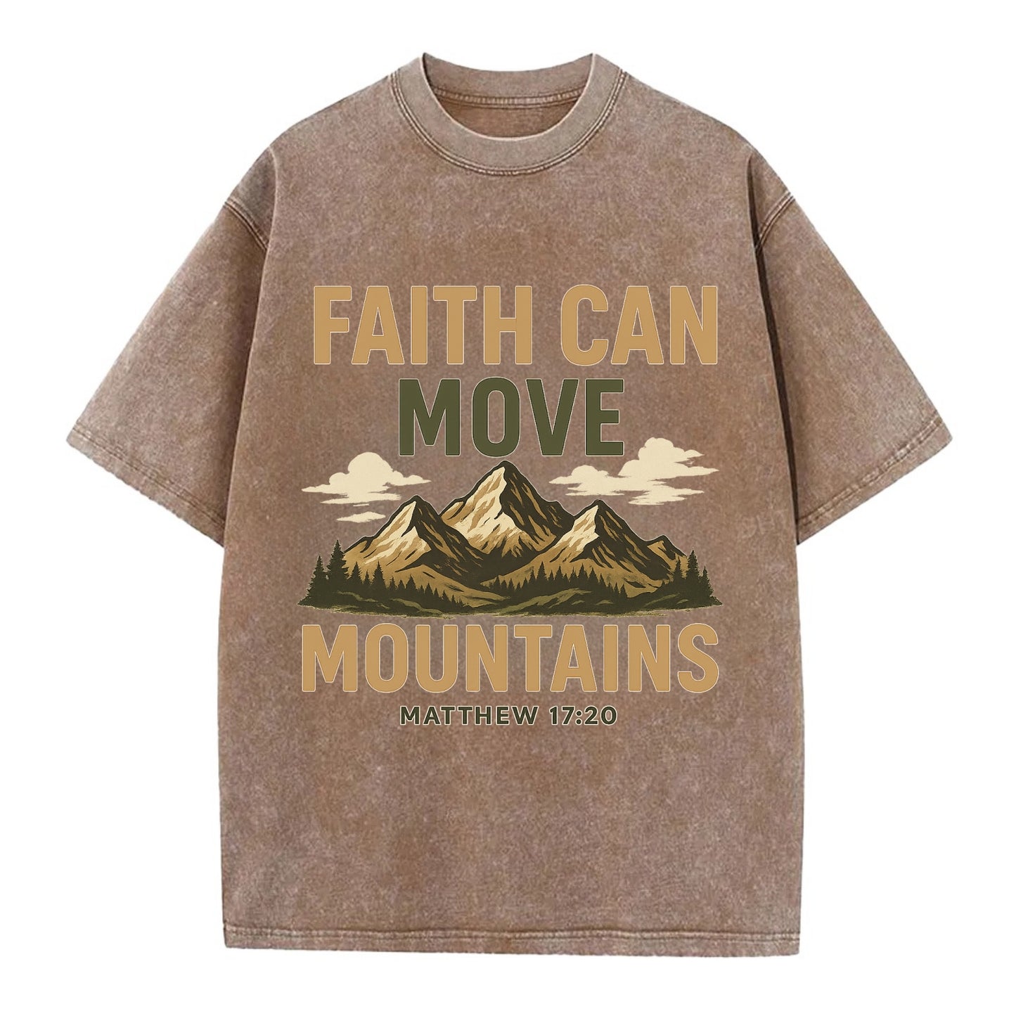 Matthew 17:20 Mountains - Vintage T-shirt - Brown