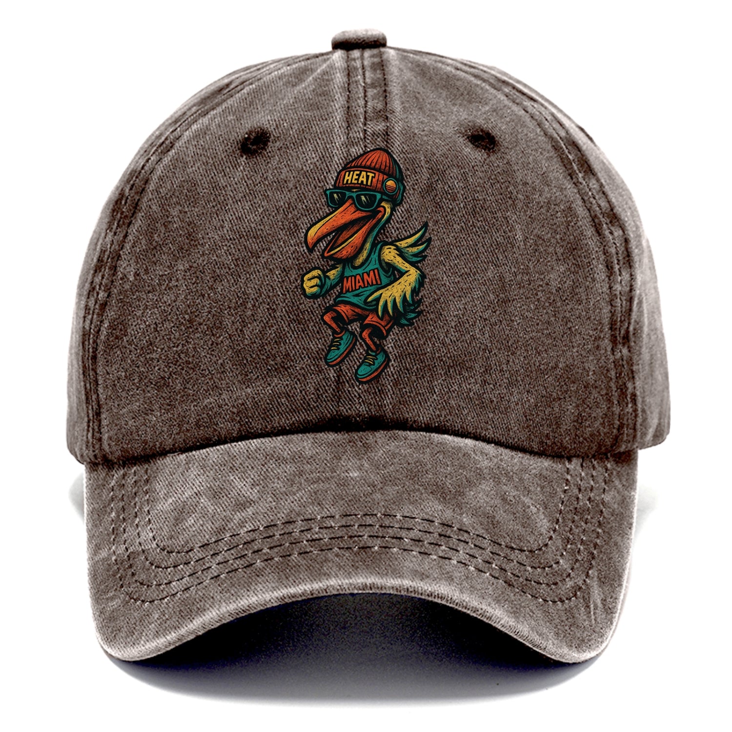 Miami Pelican wearing Heat beanie with sunset patch and wayfarer sunglasses - Classic Cap - Brown