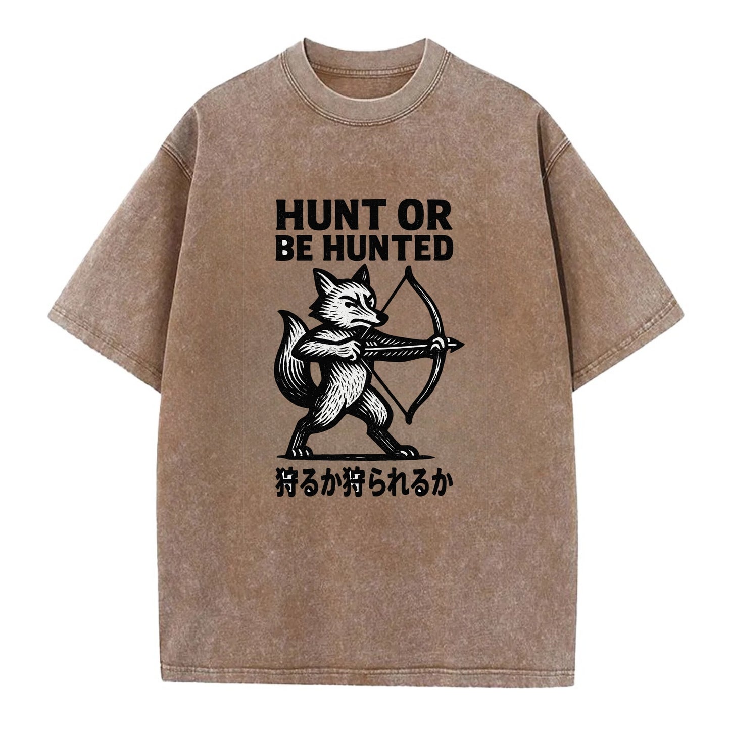 Hunt or Be Hunted - Fox drawing bow and Vintage T-shirt - Brown