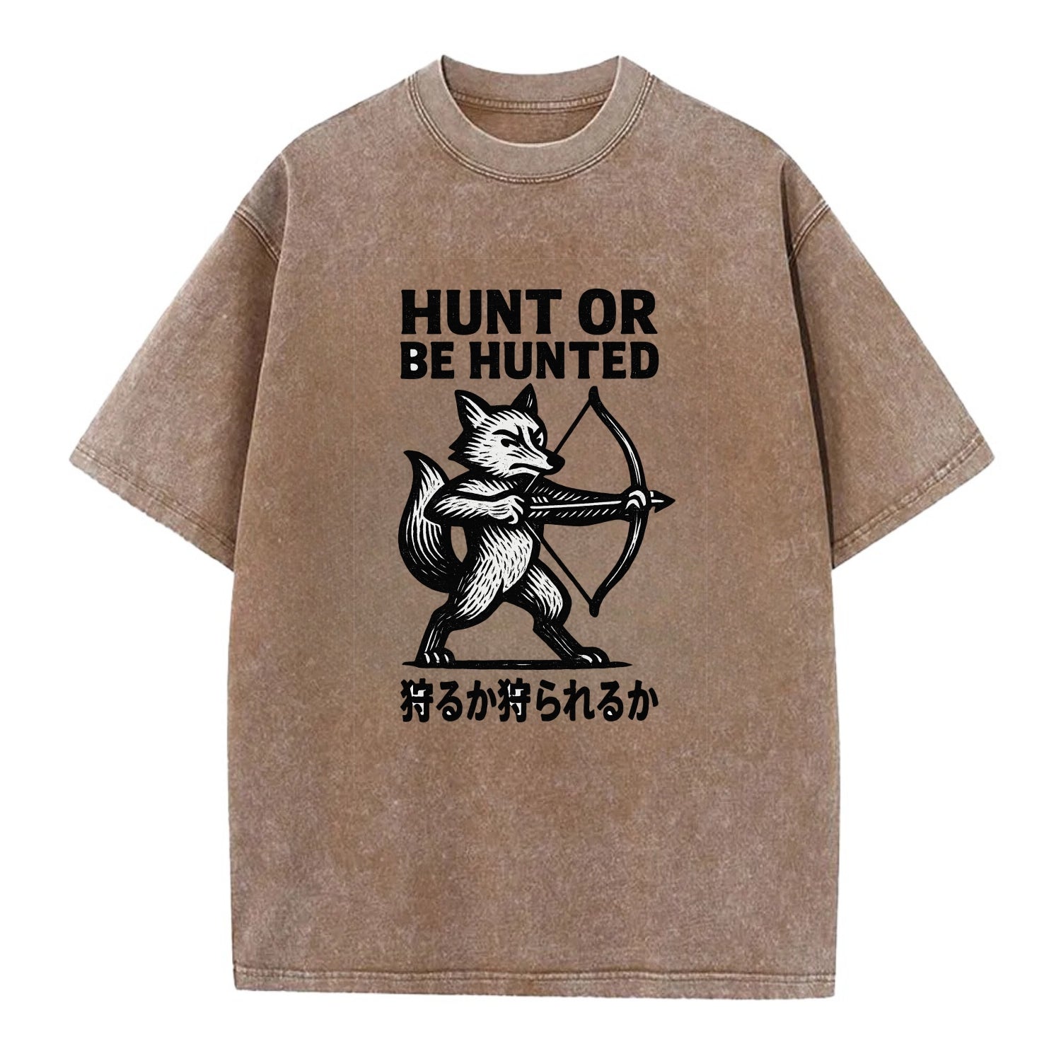 Hunt or Be Hunted - Fox drawing bow and Vintage T-shirt - Brown